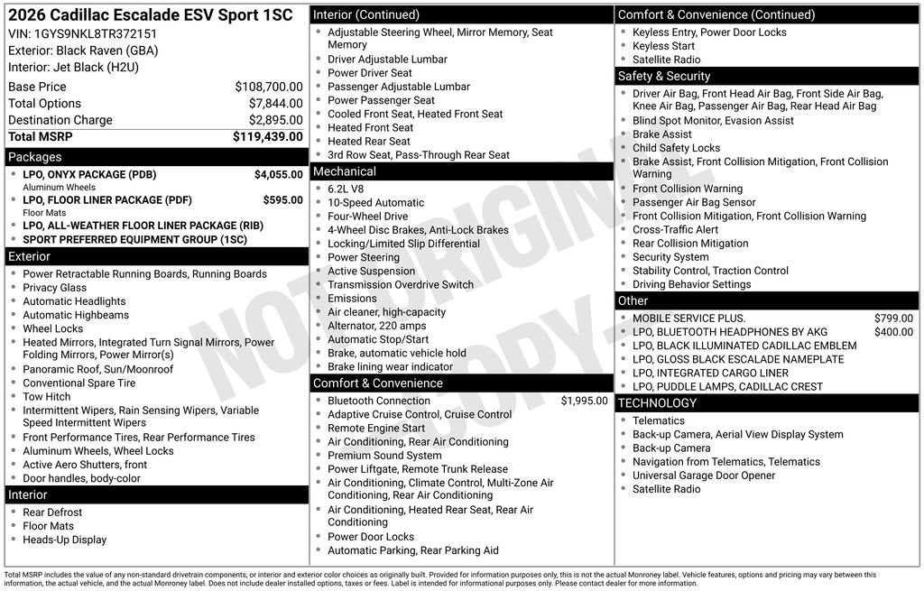 2026 Cadillac Escalade ESV Sport