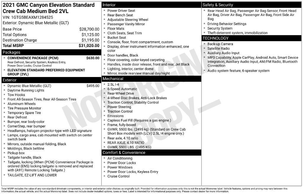 2021 GMC Canyon 2WD Elevation Standard