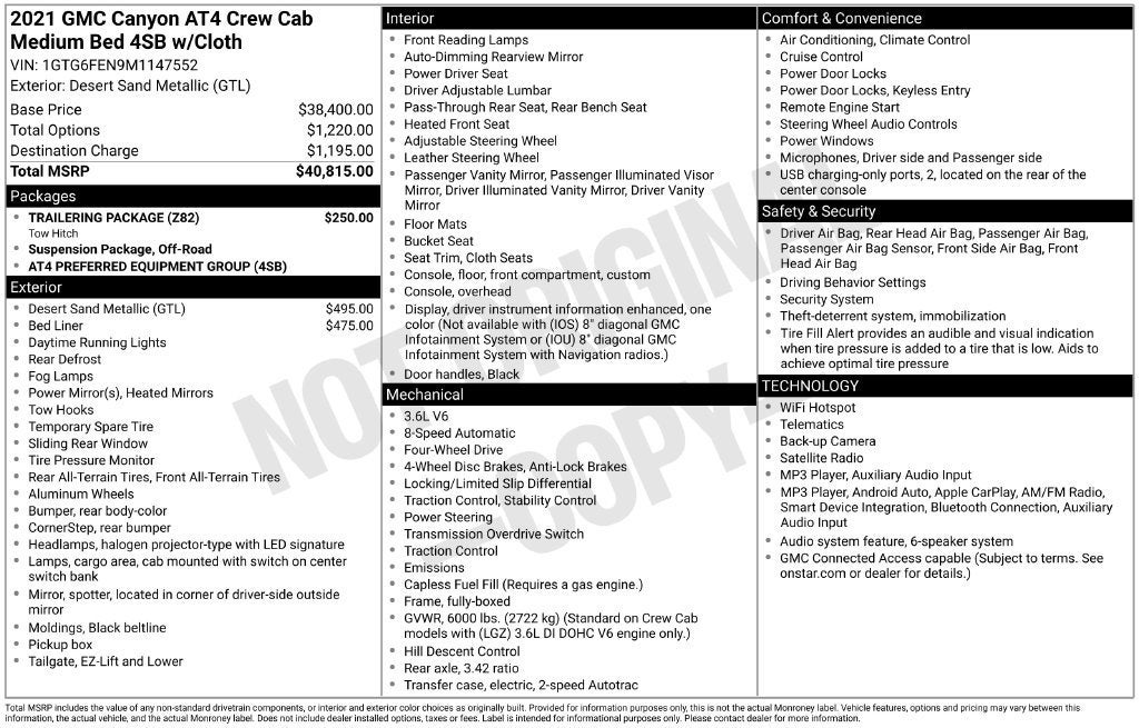 2021 GMC Canyon 4WD AT4 w/Cloth