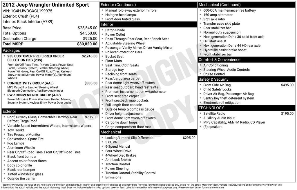 2012 Jeep Wrangler Unlimited Sport